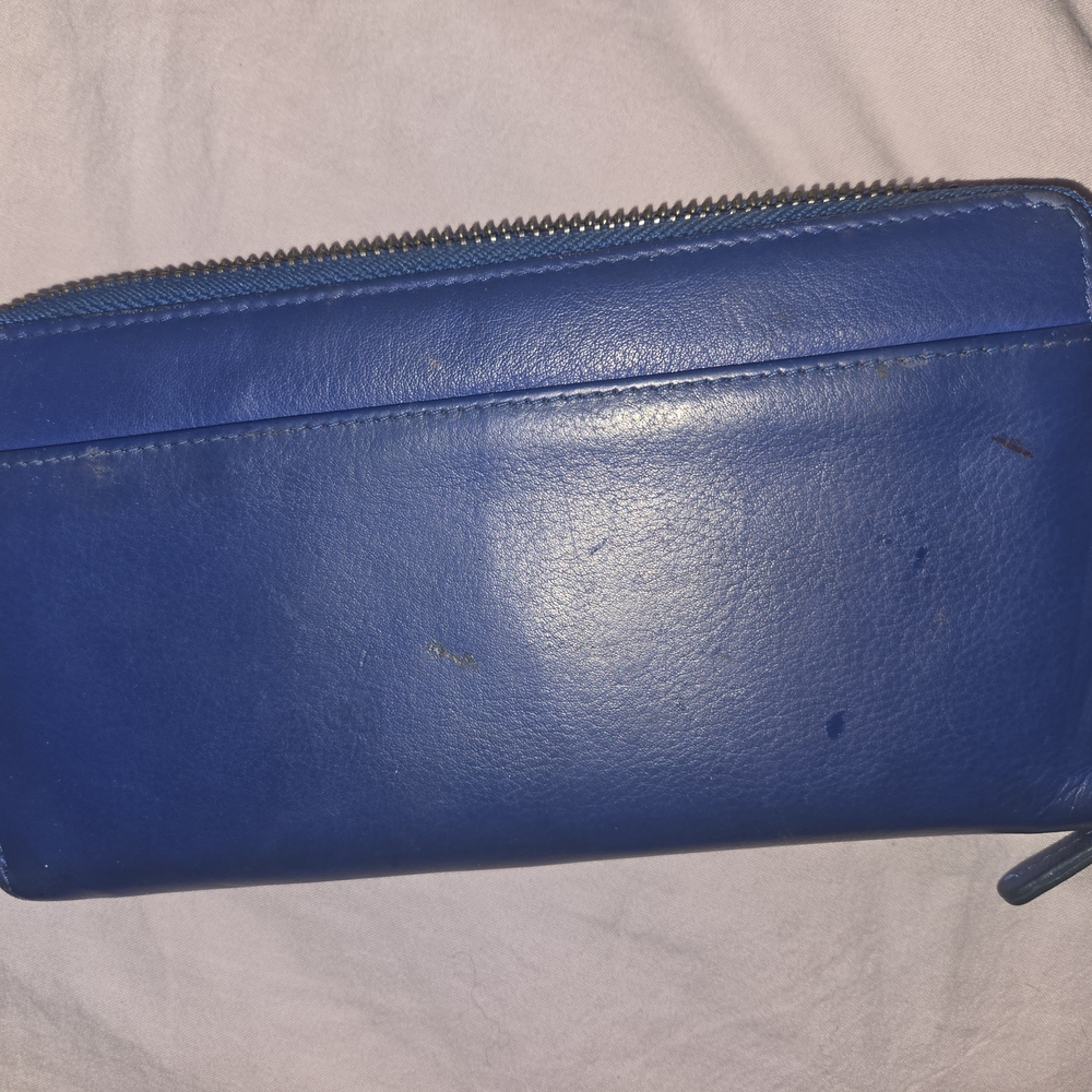 Barneys New York Blue Zip-Around Leather Wallet